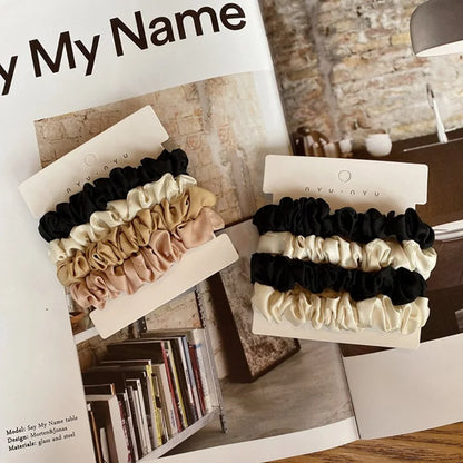 4Pcs/Set Satin Silk Scrunchies Elastic Hair Bands Women Small Solid Ponytail Holder Hair Tie Rubber Bands Girls Hair Accessories