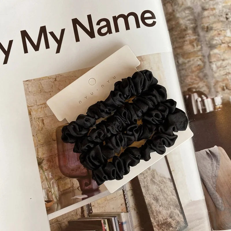 4Pcs/Set Satin Silk Scrunchies Elastic Hair Bands Women Small Solid Ponytail Holder Hair Tie Rubber Bands Girls Hair Accessories