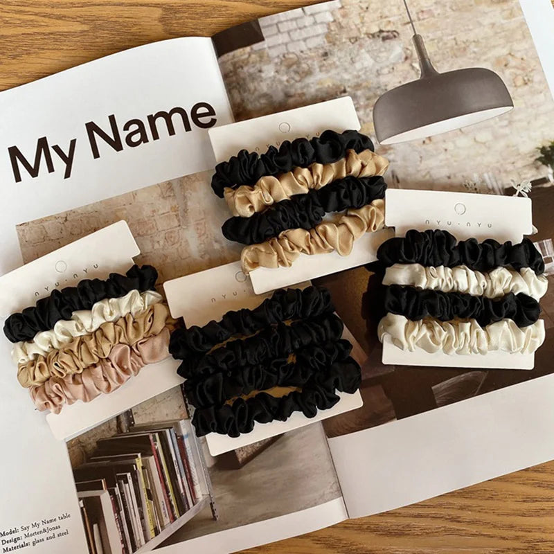 4Pcs/Set Satin Silk Scrunchies Elastic Hair Bands Women Small Solid Ponytail Holder Hair Tie Rubber Bands Girls Hair Accessories