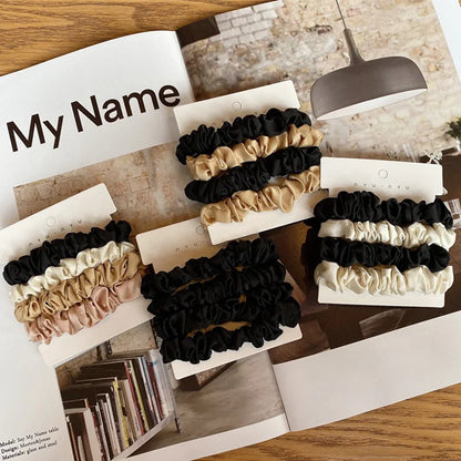 4Pcs/Set Satin Silk Scrunchies Elastic Hair Bands Women Small Solid Ponytail Holder Hair Tie Rubber Bands Girls Hair Accessories