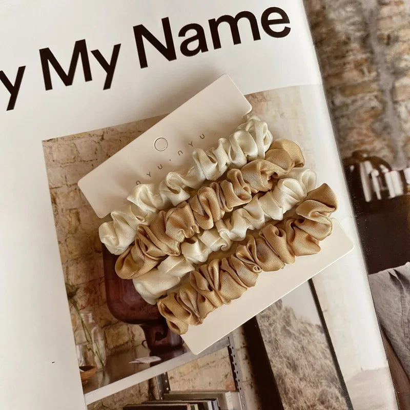 4Pcs/Set Satin Silk Scrunchies Elastic Hair Bands Women Small Solid Ponytail Holder Hair Tie Rubber Bands Girls Hair Accessories