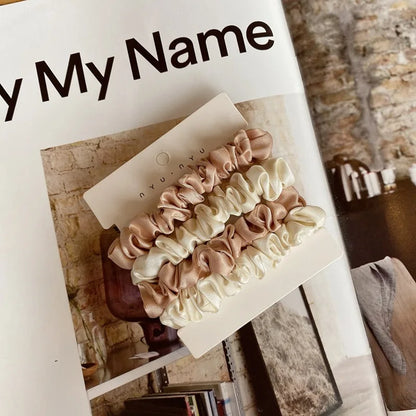 4Pcs/Set Satin Silk Scrunchies Elastic Hair Bands Women Small Solid Ponytail Holder Hair Tie Rubber Bands Girls Hair Accessories