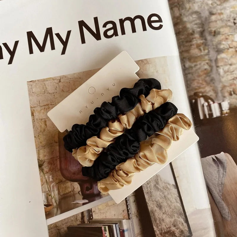 4Pcs/Set Satin Silk Scrunchies Elastic Hair Bands Women Small Solid Ponytail Holder Hair Tie Rubber Bands Girls Hair Accessories