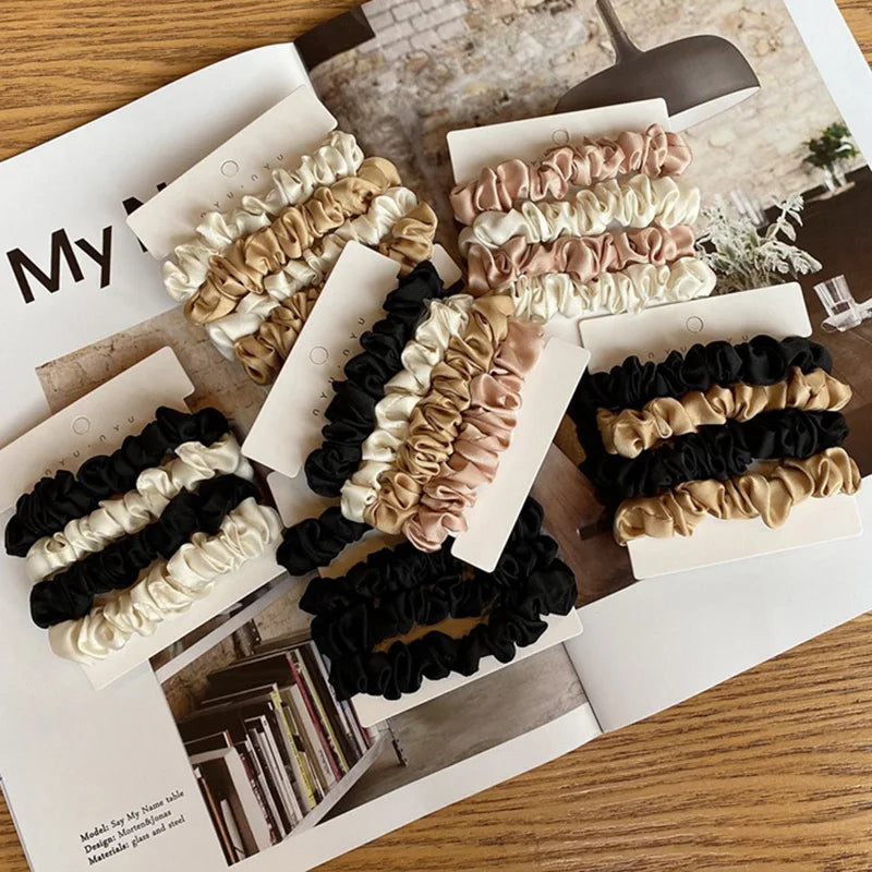4Pcs/Set Satin Silk Scrunchies Elastic Hair Bands Women Small Solid Ponytail Holder Hair Tie Rubber Bands Girls Hair Accessories