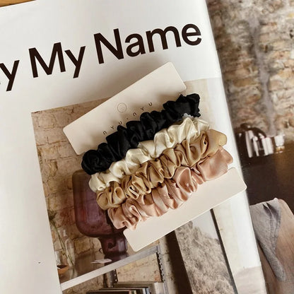 4Pcs/Set Satin Silk Scrunchies Elastic Hair Bands Women Small Solid Ponytail Holder Hair Tie Rubber Bands Girls Hair Accessories