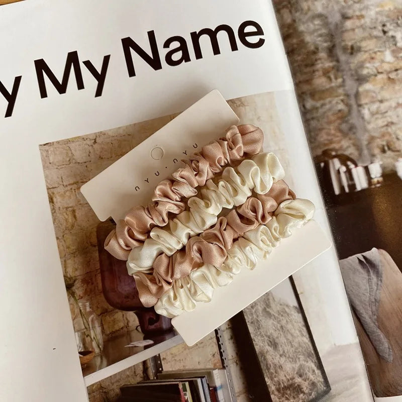 4Pcs/Set Satin Silk Scrunchies Elastic Hair Bands Women Small Solid Ponytail Holder Hair Tie Rubber Bands Girls Hair Accessories