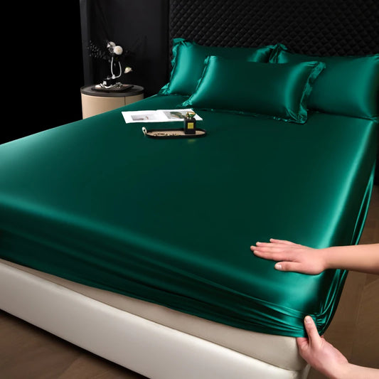 Solid Color Fashion Satin Fitted Sheet Rayon Mattress Cover with Elastic Band Bed Sheet for Bedding 140X200 160X200