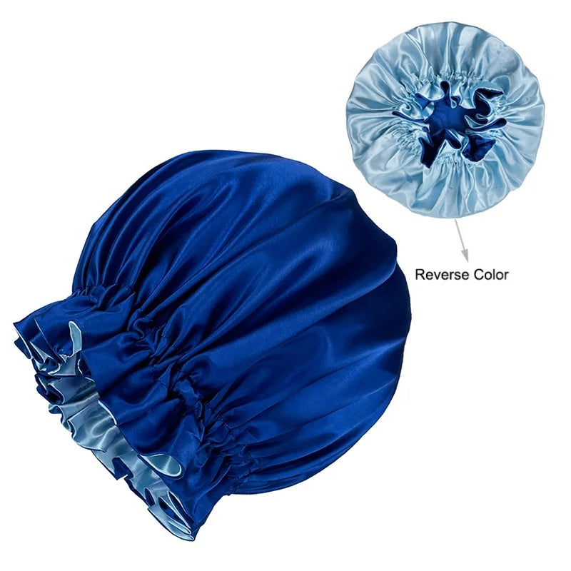 Double Layer Silky Satin Bonnet Women Sleeping Cap Large Reversible Satin Linned Night Sleep Headwrap Hat Hair Wrap Accessories