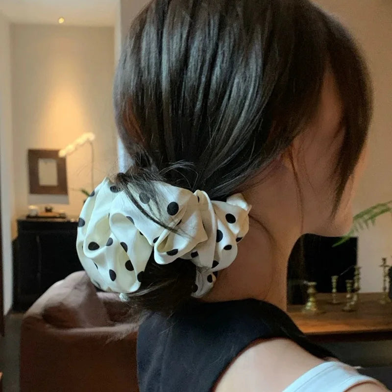 Korea Fashion Dot Satin Scrunchies for Women White Big Hair Bands Elastic Silk Hair Tie Girls Black Ponytail Holder Hair Rope