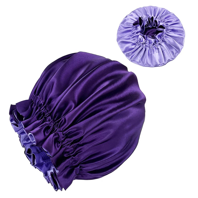 Double Layer Silky Satin Bonnet Women Sleeping Cap Large Reversible Satin Linned Night Sleep Headwrap Hat Hair Wrap Accessories