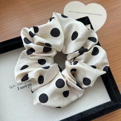Korea Fashion Dot Satin Scrunchies for Women White Big Hair Bands Elastic Silk Hair Tie Girls Black Ponytail Holder Hair Rope