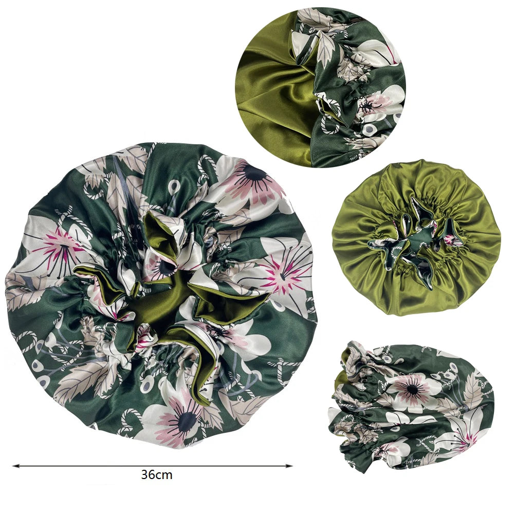 Double Layer Silky Satin Bonnet Women Sleeping Cap Large Reversible Satin Linned Night Sleep Headwrap Hat Hair Wrap Accessories