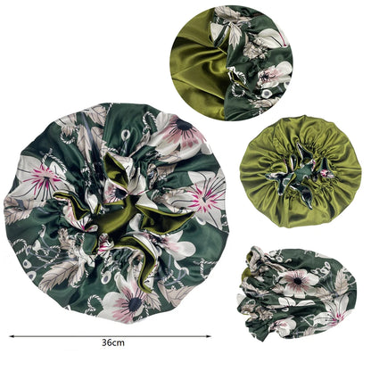Double Layer Silky Satin Bonnet Women Sleeping Cap Large Reversible Satin Linned Night Sleep Headwrap Hat Hair Wrap Accessories