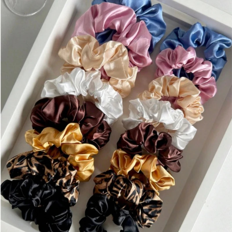 16-Piece Set of Soft Satin Hair Ties in Pink and Brown Colors | Suitable for Wearing in All Settings
