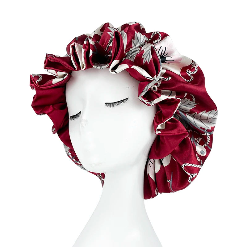 Double Layer Silky Satin Bonnet Women Sleeping Cap Large Reversible Satin Linned Night Sleep Headwrap Hat Hair Wrap Accessories