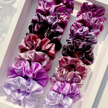 16-Piece Set of Soft Satin Hair Ties in Pink and Brown Colors | Suitable for Wearing in All Settings