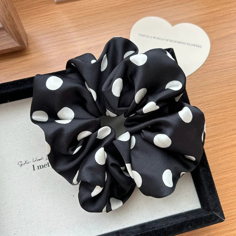 Korea Fashion Dot Satin Scrunchies for Women White Big Hair Bands Elastic Silk Hair Tie Girls Black Ponytail Holder Hair Rope