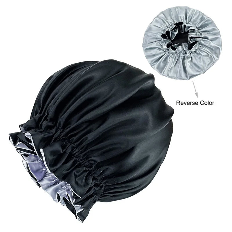 Double Layer Silky Satin Bonnet Women Sleeping Cap Large Reversible Satin Linned Night Sleep Headwrap Hat Hair Wrap Accessories